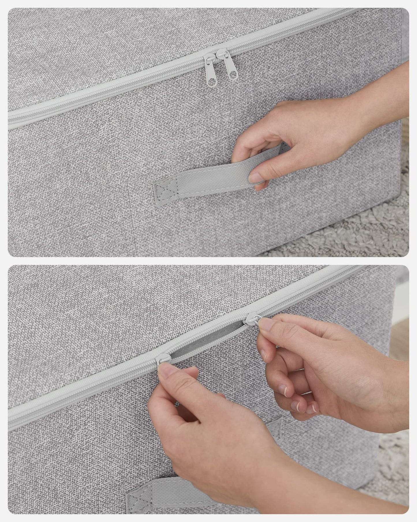 SONGMICS Storage Box with Lid, 3-Pack, Foldable Fabric Box with Handles, Storage for Clothes, 40 x 30 x 25 cm, Non-woven Fabric, Dove Grey RZB003W01