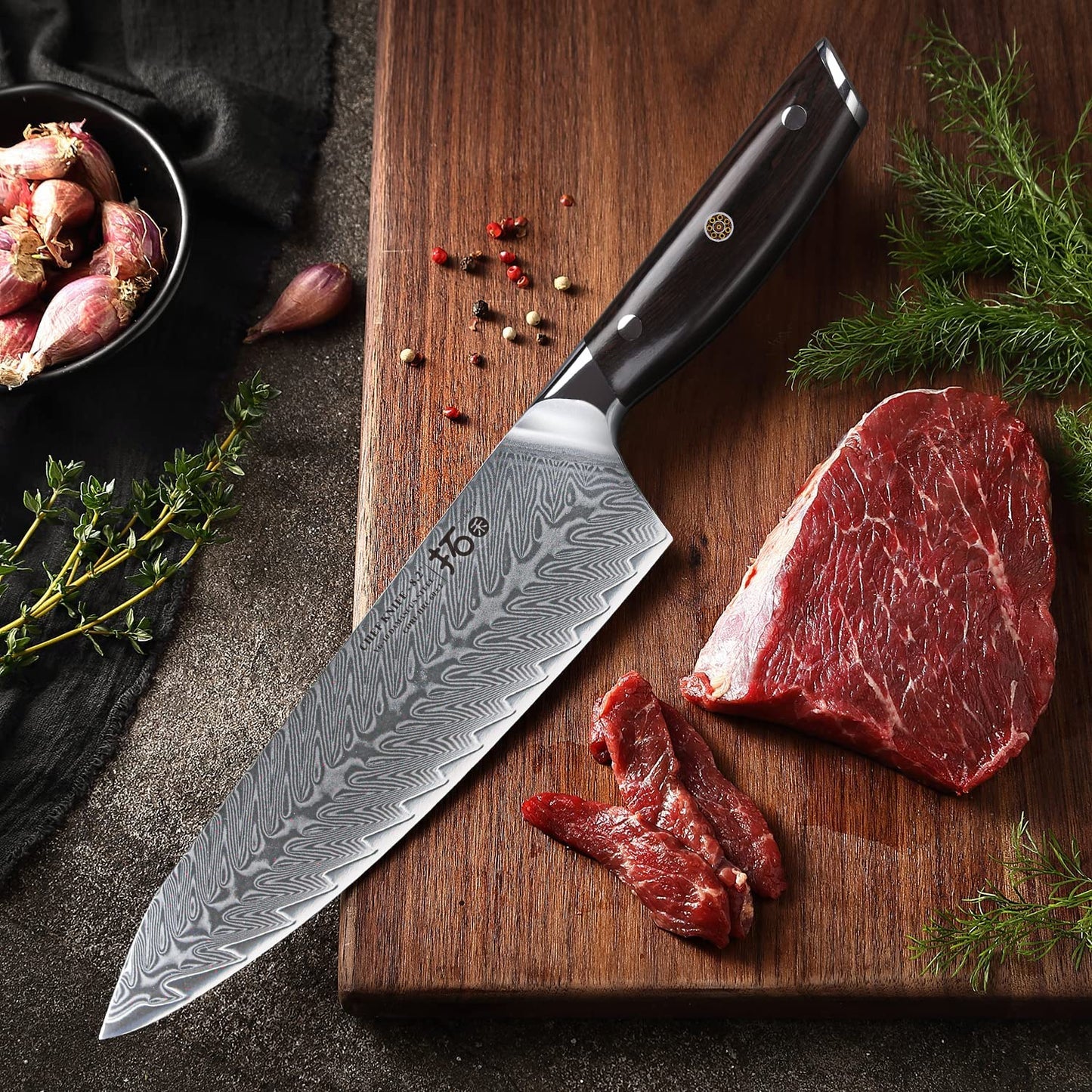 Kitchen knife Damascus knife 20cm Professional Chef's Knife Very Sharp Blade 67 Layers Damascus Steel Chinese Chef's Knife for Cutting.