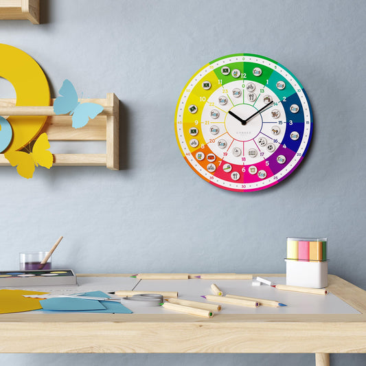 Cander Berlin MNU 11930 A Children's silent wall clock with magnet photos 30 cm Children's room daily routine learning clock Children's room analog without ticking noises Girls Boys