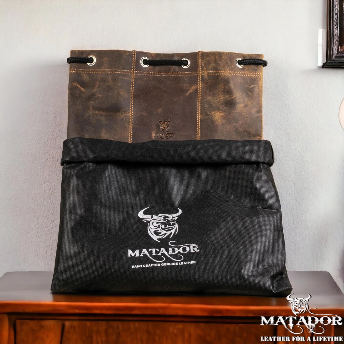 MATADOR sports bag backpack festival bag women's leather #SPARTA, elegant travel bag for men or gym bag for women, genuine leather drawstring backpack, small sports bag in brown Hunter.
