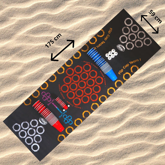 Beer Pong mat - Beer Pong table on the go | + 50 Beer pong cups (25 red & 25 blue, 16 oz) + 10 mini shot red cups + 6 balls | Comes with 4 games | 175 x 59 cm, waterproof and tear-resistant