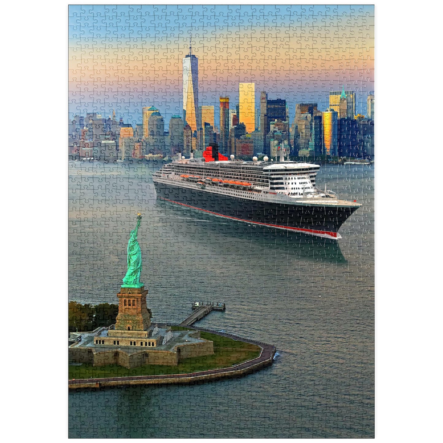 MyPuzzle Statue of Liberty, featuring Queen Mary 2 and One World Trade Center, Manhattan, New York, USA - Premium 1000 piece puzzle - MyPuzzle Special Collection by Puzzle Galaxy