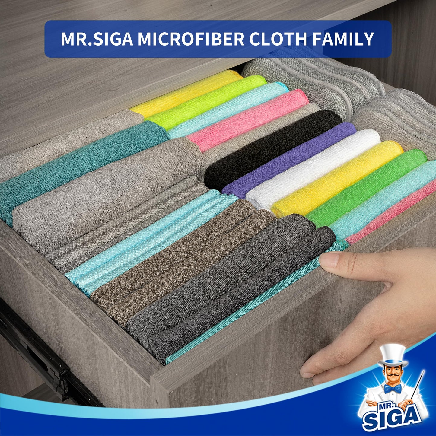 MR.SIGA Microfiber Cleaning Cloth, All-Purpose Microfiber Towels, Streak-Free Cleaning Cloths, 12 Pieces, Green, Size 32 x 32 cm