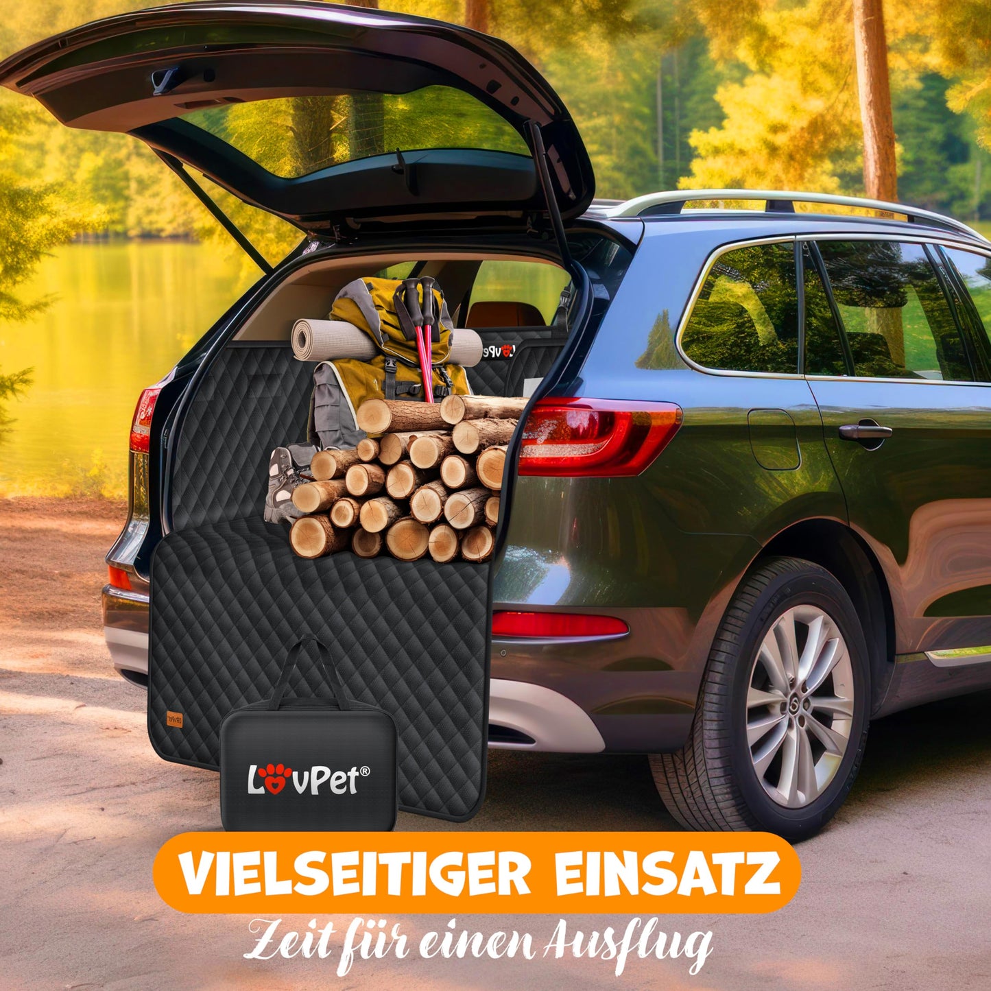 Lovpet trunk protector with side and bumper protection, dog blanket for car back seat with window & accessories. Premium dog car seat cover - waterproof, scratch-resistant & universally applicable in black.