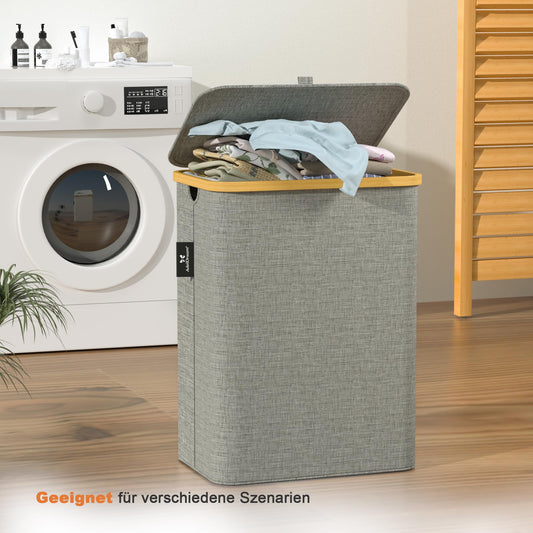 AdelDream 160L laundry basket with lid 3 compartments laundry hamper narrow laundry sorter laundry box laundry bin with lid laundry chest laundry baskets 160L Gray