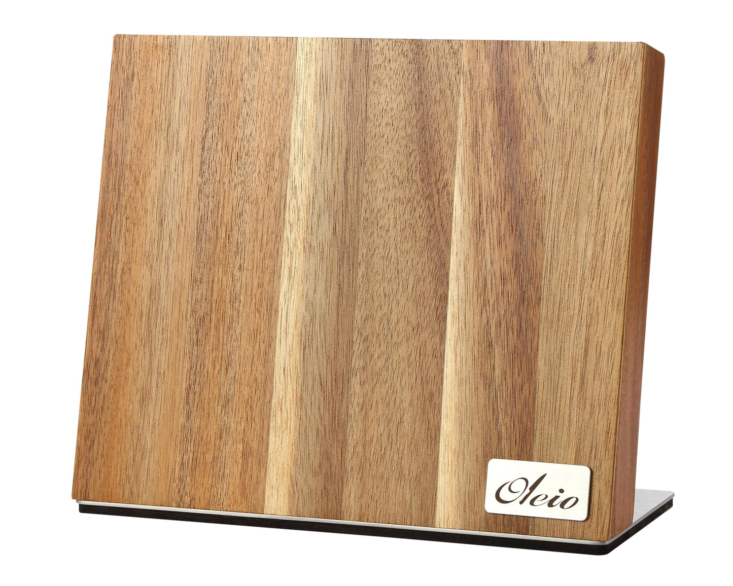 Oleio Magnetic Knife Block - Kitchen organizer made of acacia wood with magnetic strip for up to 6 knives - stainless steel base & non-slip pad - 3.8 cm thick knife block without knives - knife stand