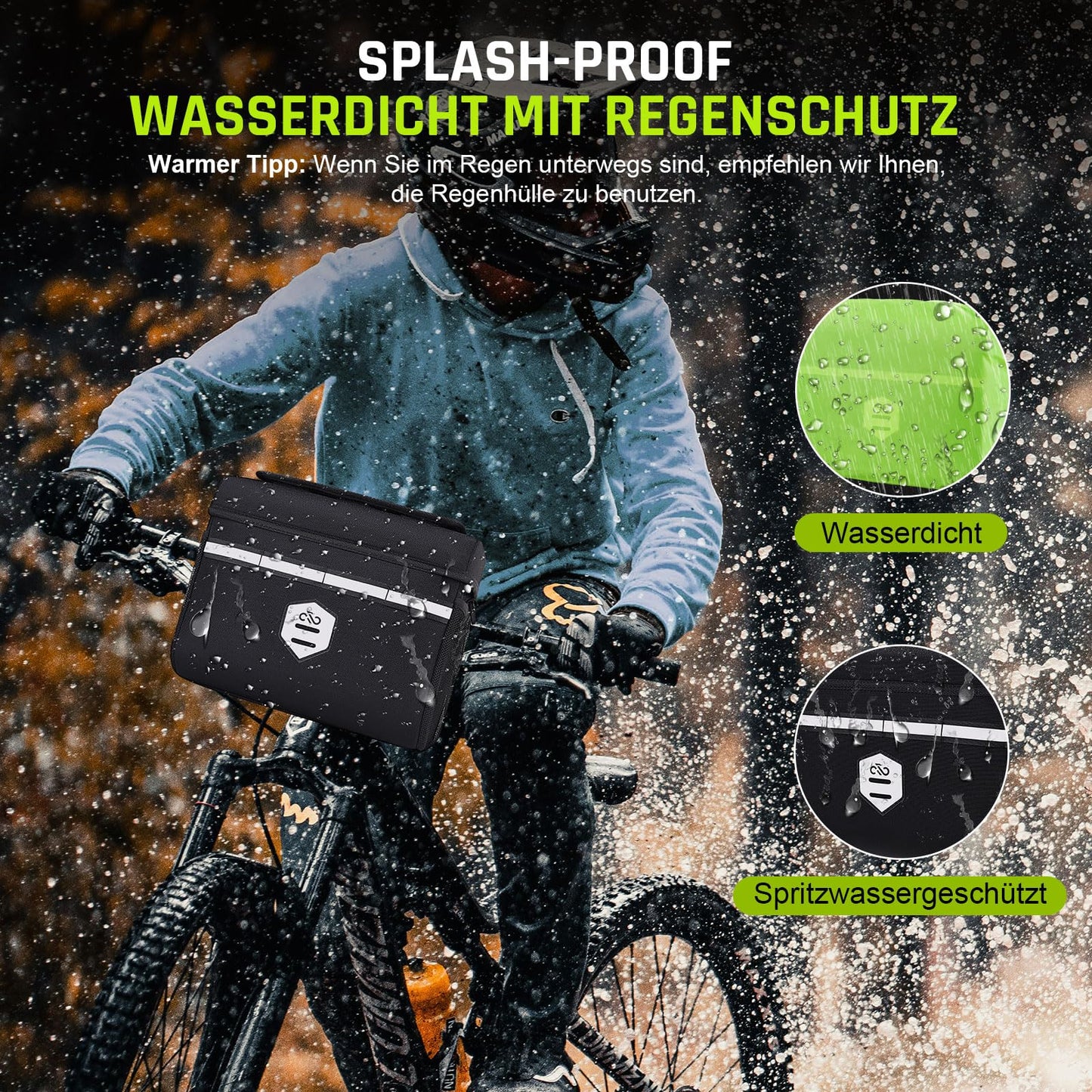 Lesolph handlebar bag for bike with handlebar adapter for bicycle and e-bike, 6L bike handlebar bag waterproof front bike basket accessory with phone holder, touchscreen, and removable shoulder strap.