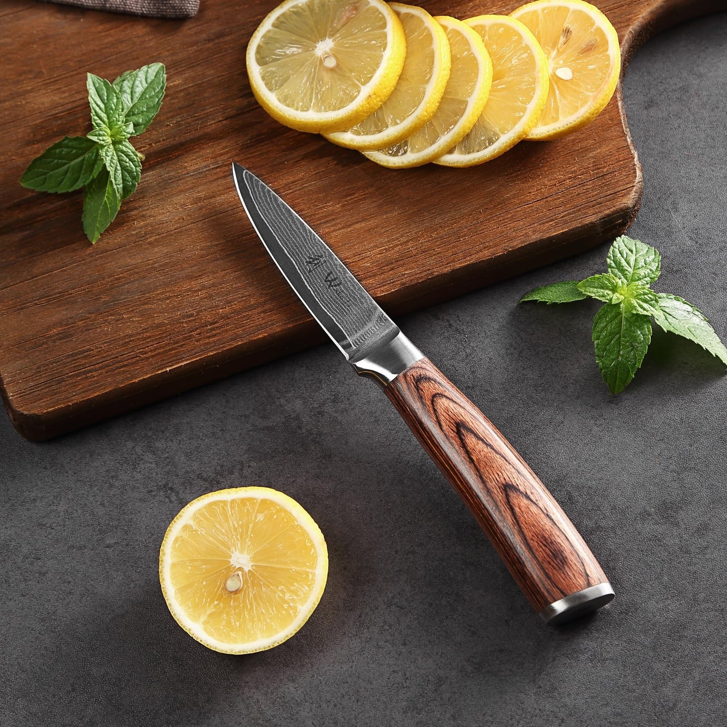 Wakoli EDIB Damascus knife vegetable knife 8.5cm - Sharp office & peeling knife made of 67 layers of Damascus steel with VG10 core and Pakkawood handle - Small kitchen knife for vegetables & fruits - Gift idea