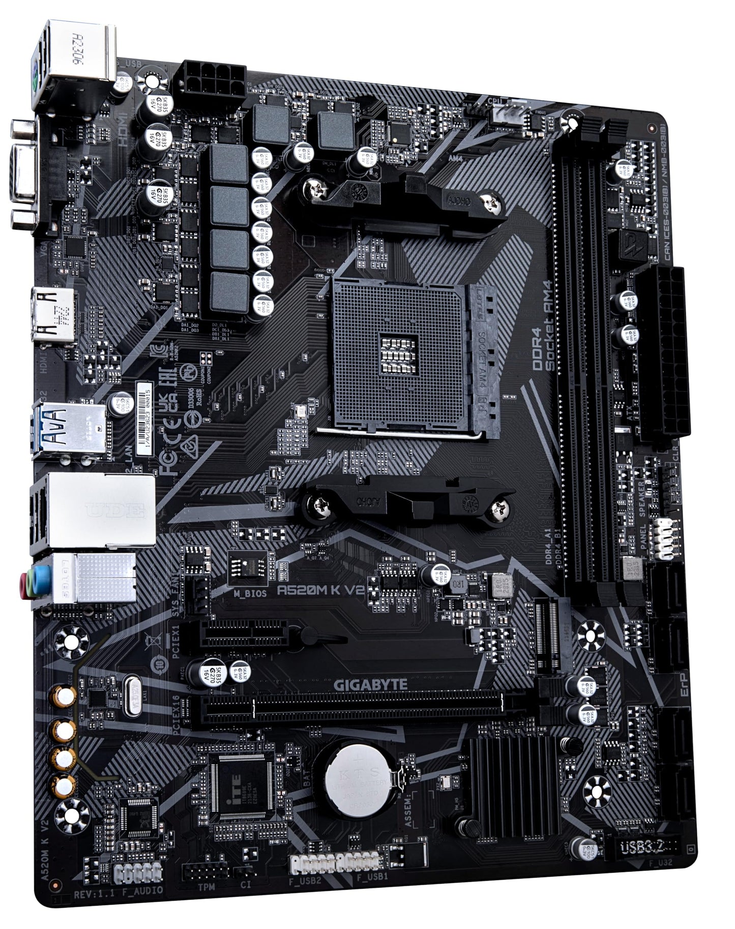 GIGABYTE A520M K V2 motherboard - Supports AMD Ryzen 5000 series AM4 CPUs, up to 5100MHz DDR4 (OC), PCIe Gen3 x4 M.2, GbE LAN, USB 3.2 Gen 1