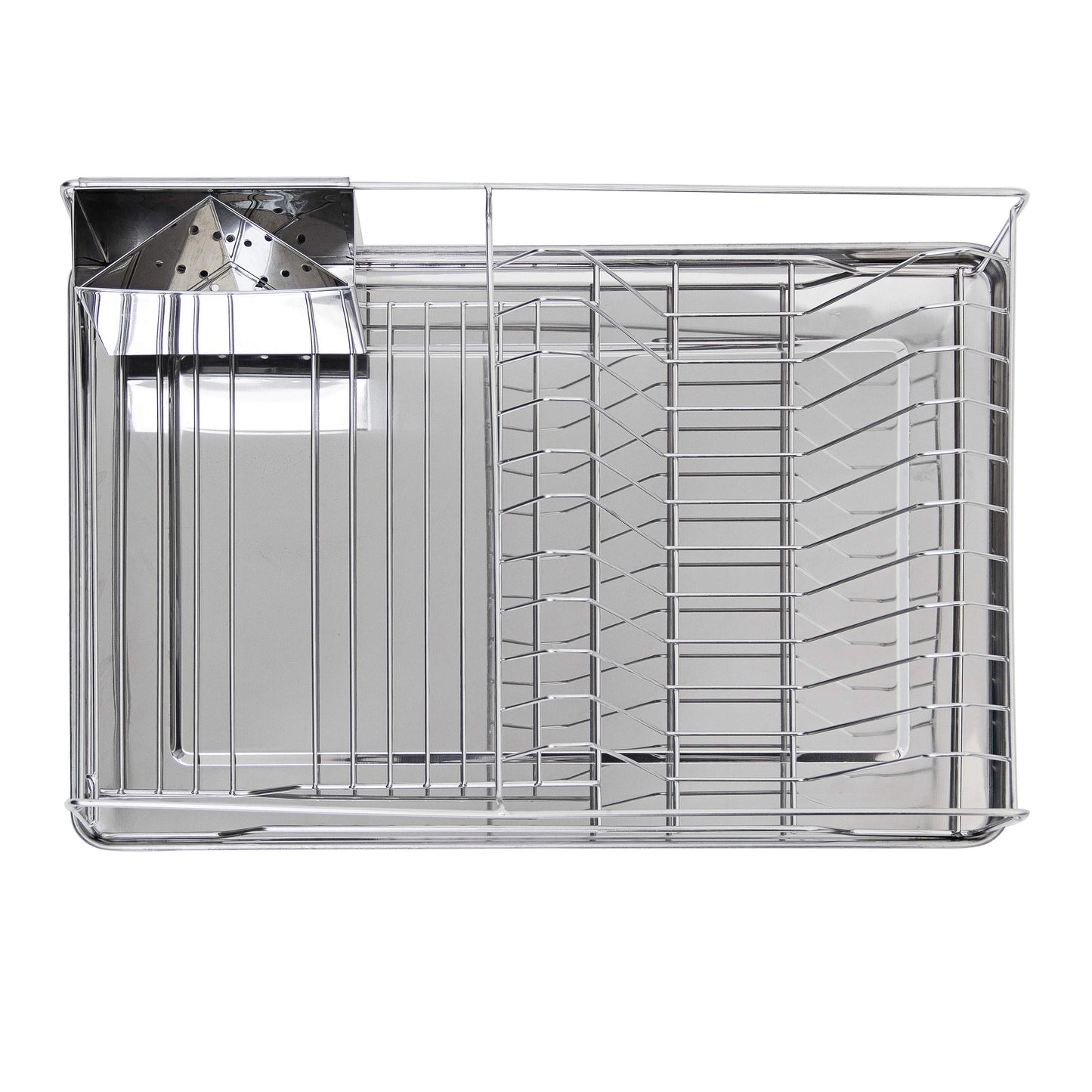 Relaxdays XL stainless steel dish rack LxWxH approx. 13 x 18.9 x 4.7 inches Draining rack for plates and cups Dish basket with cutlery holder and drip tray Shiny dish rack for your kitchen, silver