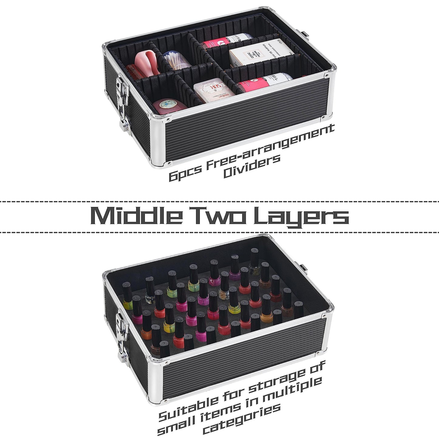 Yaheetech 5-in-1 hard shell cosmetic case, lockable makeup case, large hairdresser case with 360° rotating wheels, ample storage
