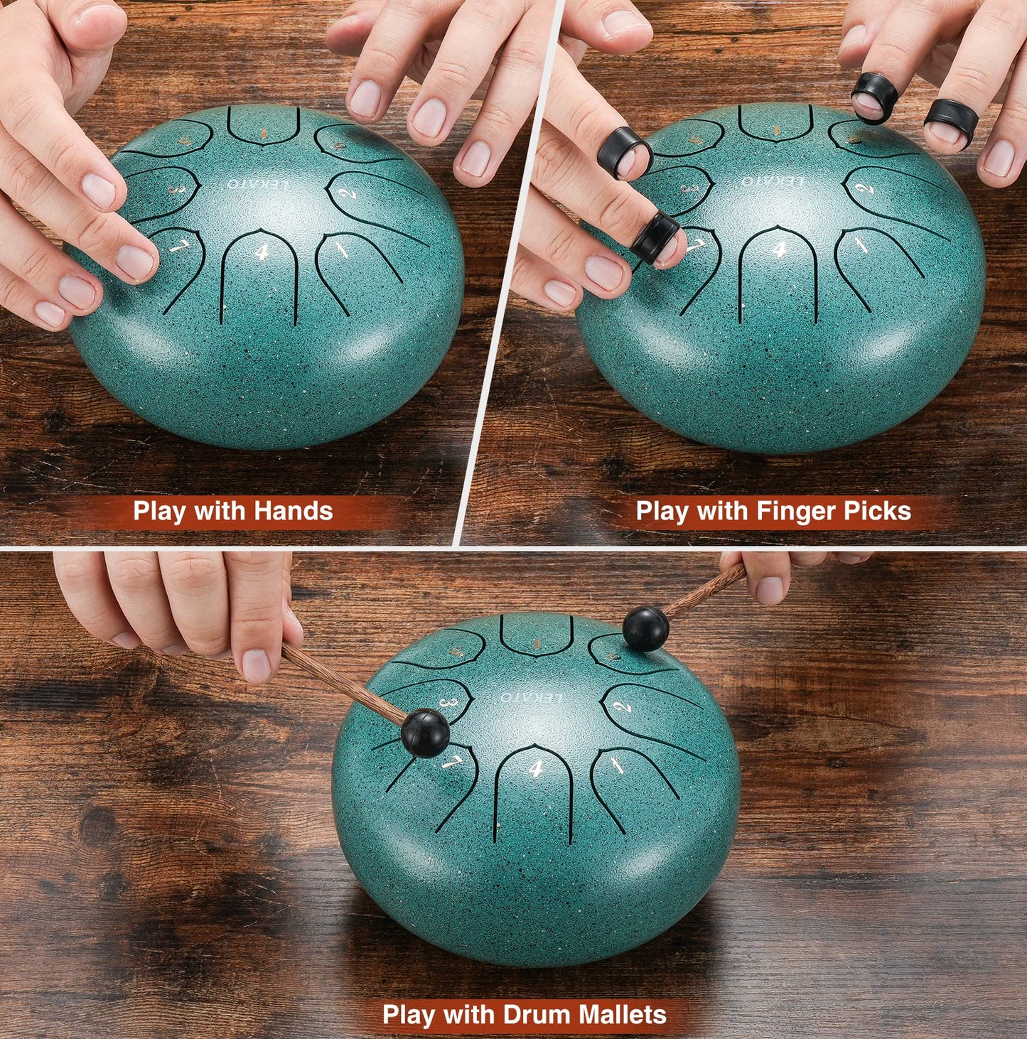 LEKATO Steel Tongue Drum, 6-inch 8 Tone Tongue Drum Percussion, Steel Pan Sound Percussion Hand Pan Drum for Meditation Yoga Sound Healing, Green