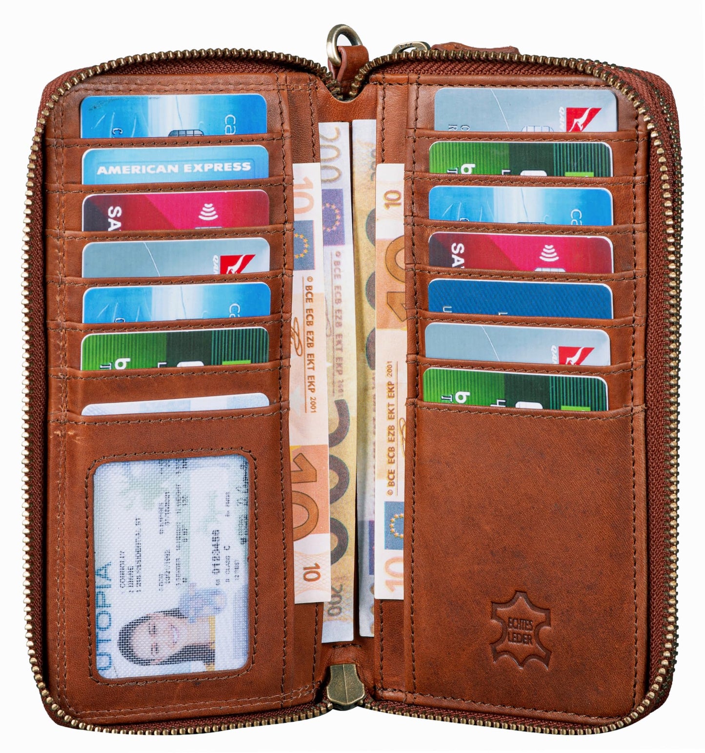 Benthill Large Leather Wallet | Large wallet with RFID protection | High quality cowhide leather with multiple card slots including gift box, Color: Brown