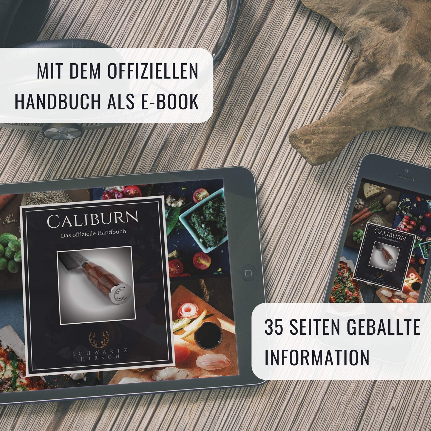 SCHWARTZHIRSCH® Caliburn - The handcrafted chef's knife made from Japanese Damascus steel with a fine genuine wood handle in an exclusive walnut wood box (20cm, Damascus knife, gift packaging)