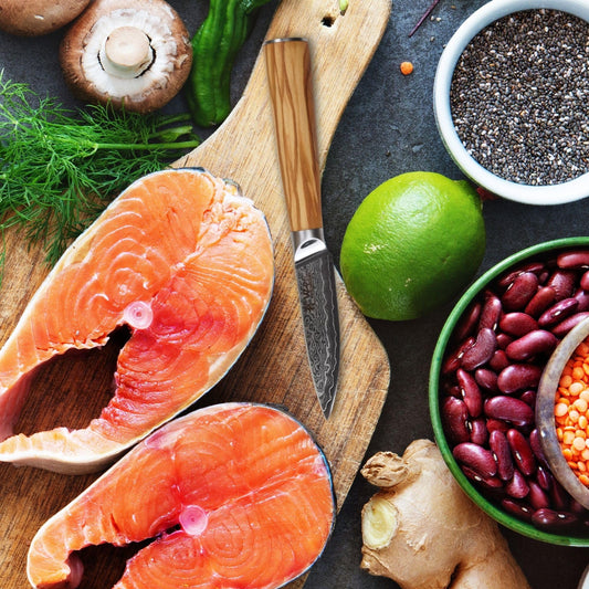 Wakoli Oribu Vegetable Knife Paring Knife Fruit Knife I 8.5 cm blade made of 67 layers of Damascus steel with AUS10 core I Olive wood handle I Sharp kitchen knife for vegetables, fruits & herbs I Gift box