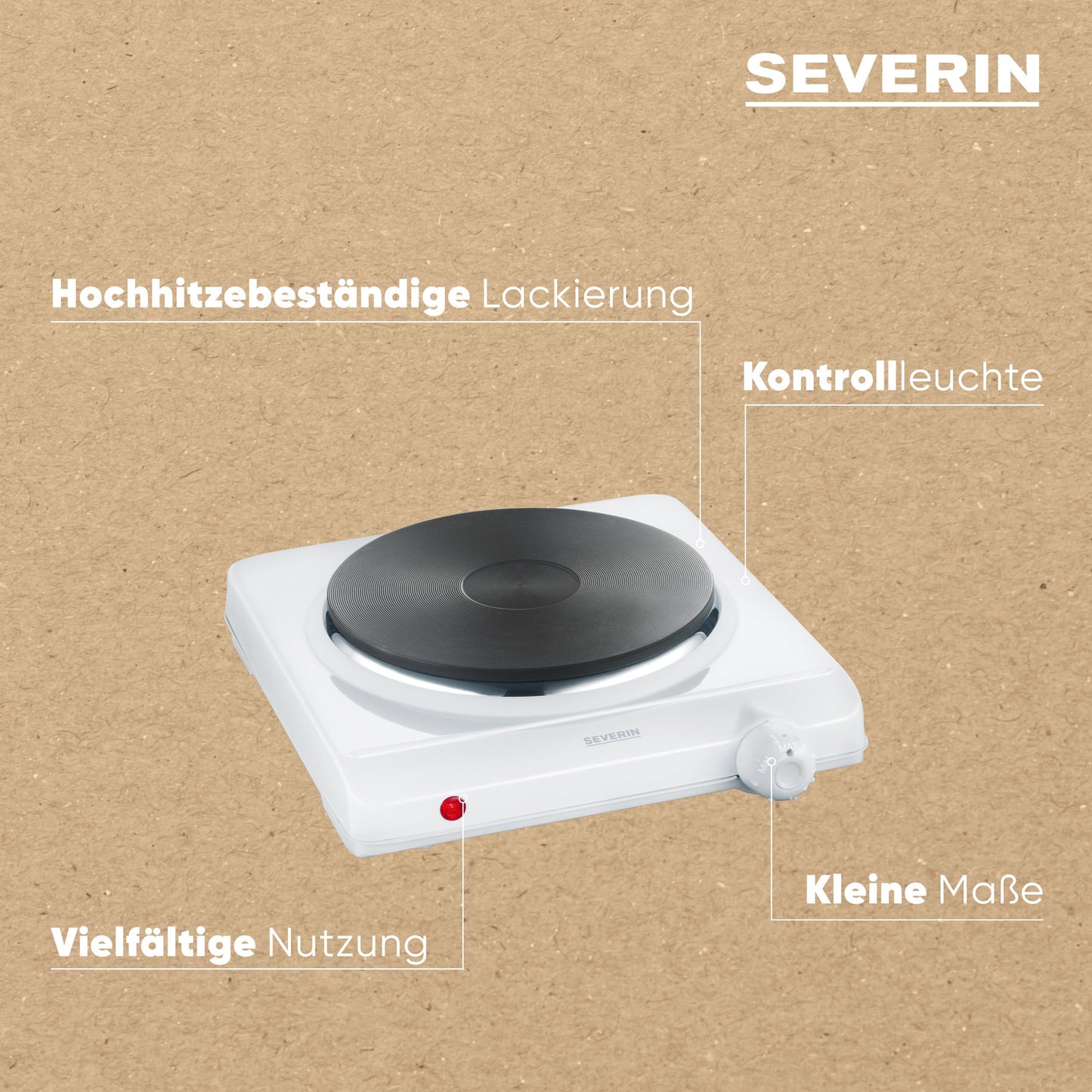 SEVERIN hot plate for kitchen, office or camping, small hob with stepless temperature control, camping stove for one pot, white, 1,500 W, KP 1091