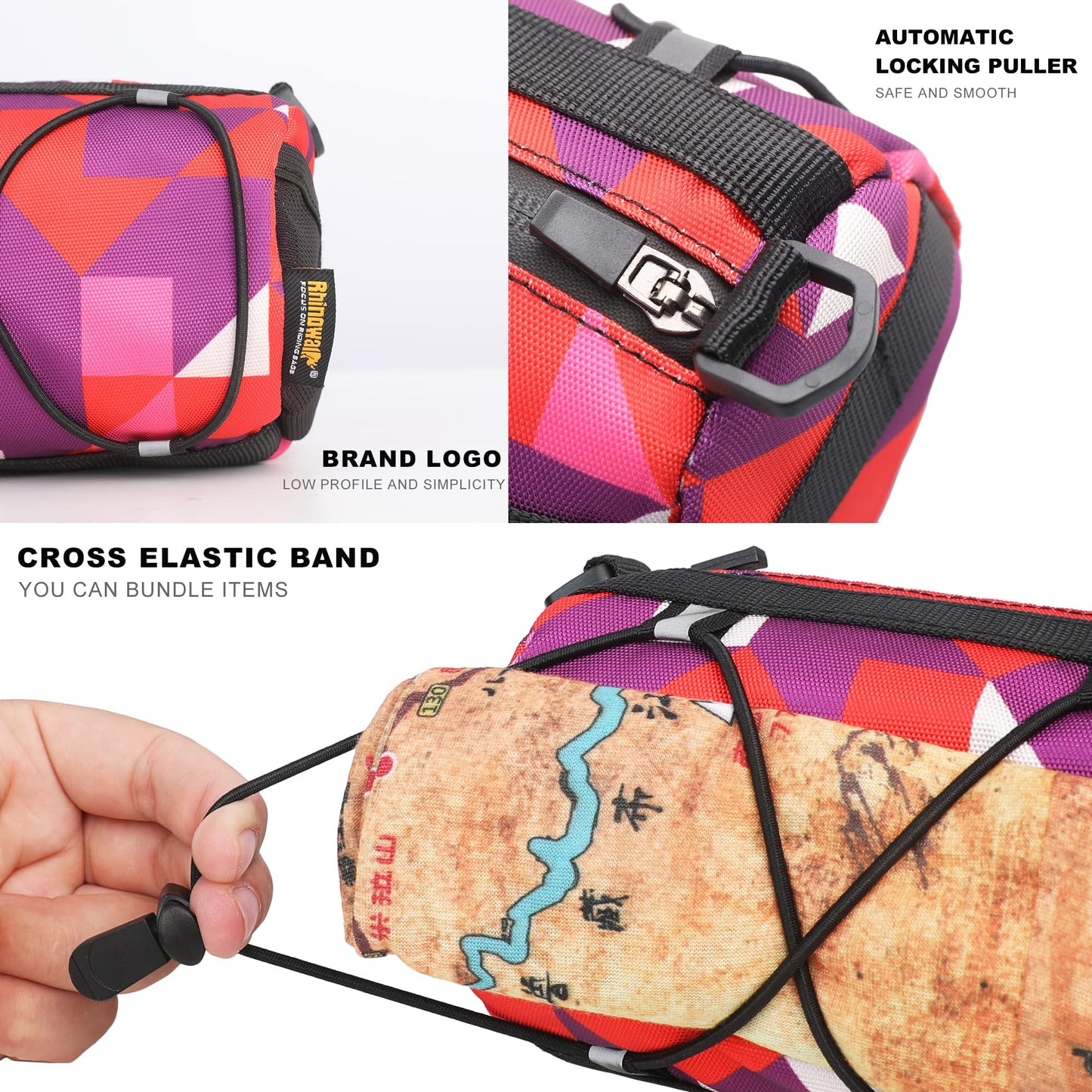 Rhinowalk handlebar bag for bike, front bike bag, bike basket, mountain bike, road bike, commuter shoulder bag, professional bike accessories, camouflage red.