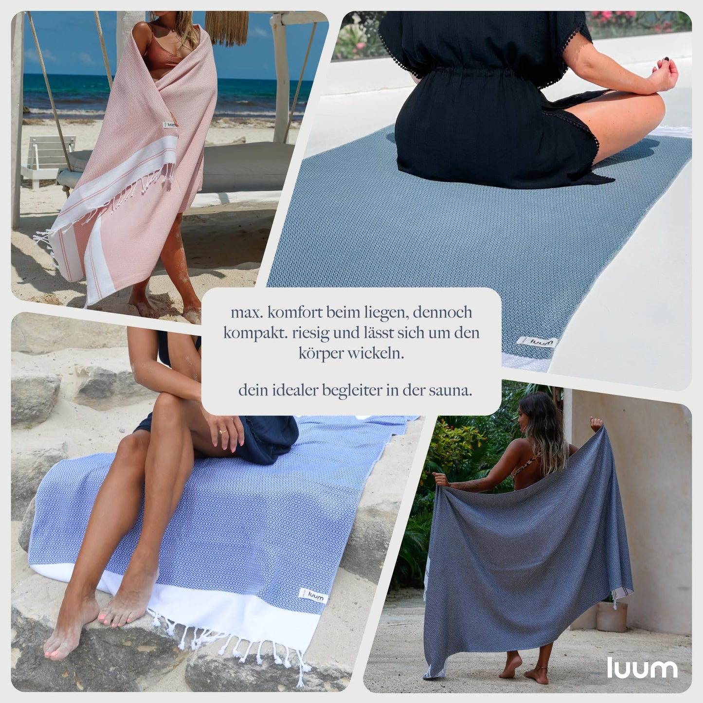 Luum® Sauna towel Hammam towel large 100x200 beach towel XXL bath towel hand towel yoga towel shower towel beach towel sauna towel travel towel Turkish Towels, women men, 100% cotton, Red