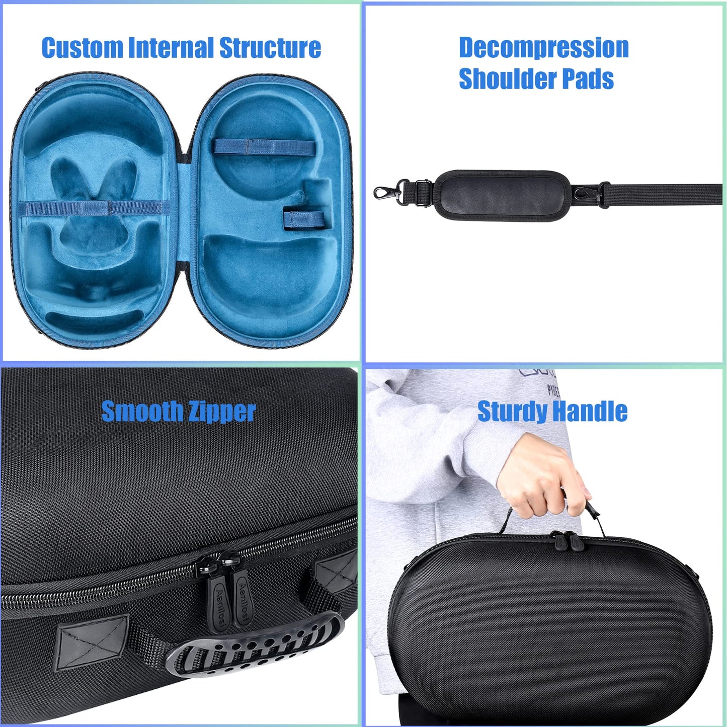 Aenllosi hard shell case for Meta Quest Pro/Meta Quest 3 All-In-One VR Headset, case only (black+blue)