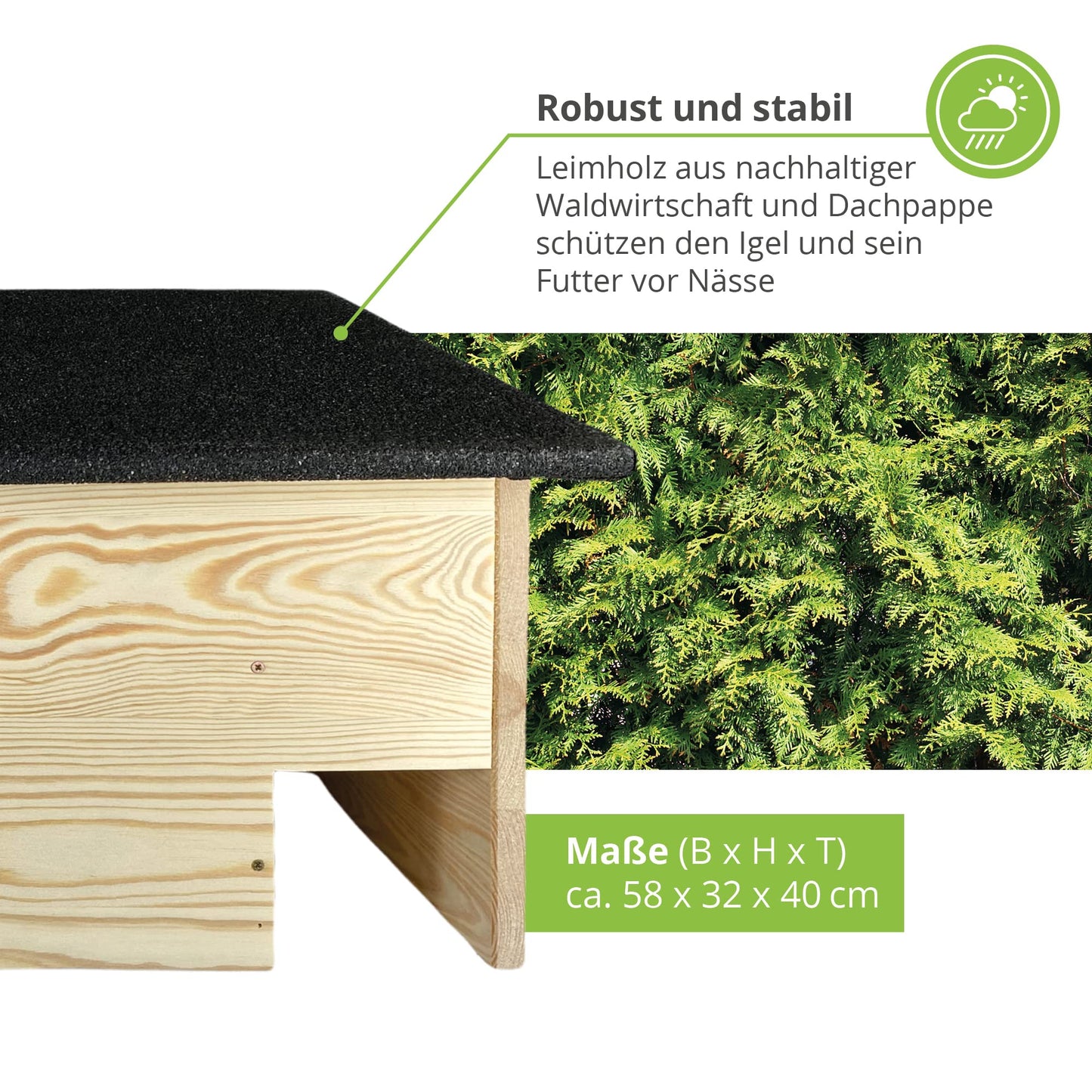 GROUND FLOOR Hedgehog feeding house without base made of solid wood/Hedgehog house winterproof, cat-safe/Hedgehog feeding house produced in Germany & made of certified wood/Hedgehog feeding spot