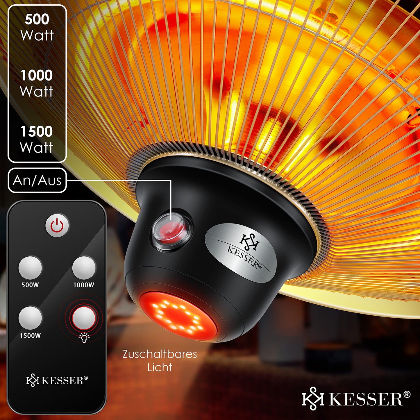 KESSER® Ceiling Heater ✓ Patio Heater ✓ Heat Lamp ✓ Outdoor Heater | Infrared | Ceiling-Mounted | Heater | Infrared Heater | Patio Heater | Quartz Heater | Power: 1500W with Remote Control