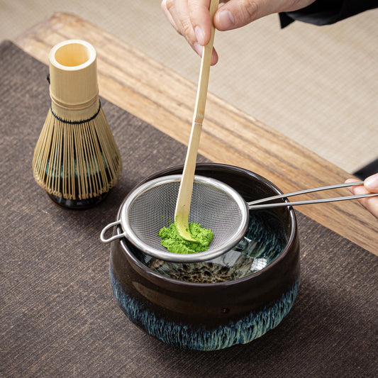 TEANAGOO Matcha set with storage box, 10-piece Matcha tea set, ceramic Matcha bowl (510ml/18oz), bamboo whisk (百本立), scoop, sieve, whisk holder, WN4, Juware green.
