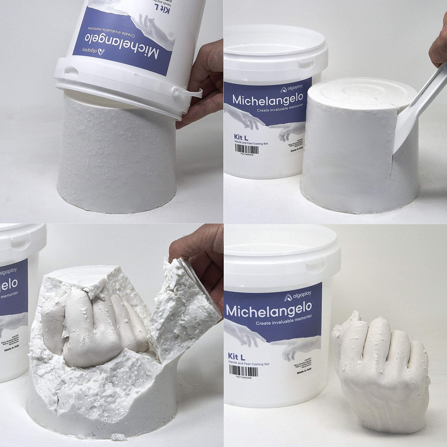Algaplay Michelangelo KIT Handprint Set for couples. Alginate plaster kit. Creative gift idea for wedding, Mother's Day, anniversary, and birthday. (KIT L 2 hands)