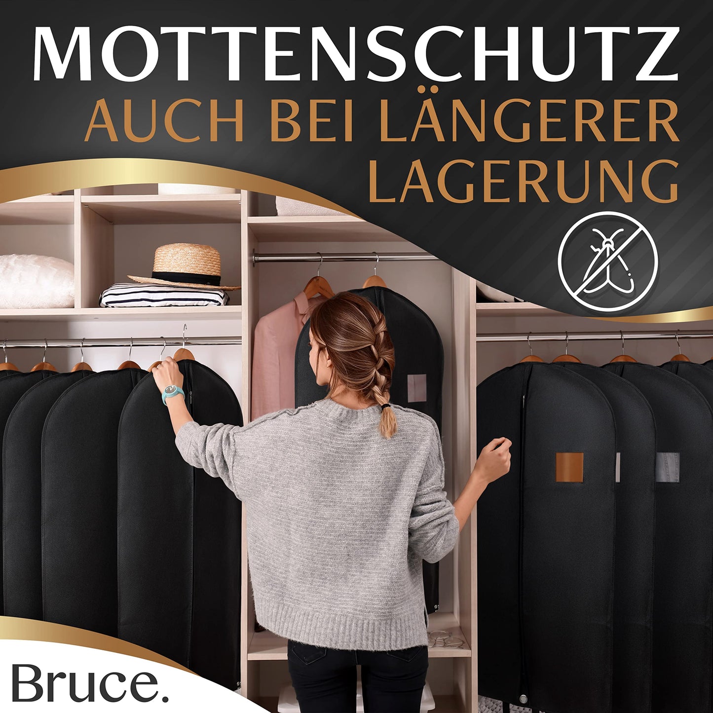 Bruce.® 5x Garment Bag Short 120x60 cm - High-quality garment cover for suit, blazer, costume & dress - 120 GSM material thickness - Suit bag for travel & storage