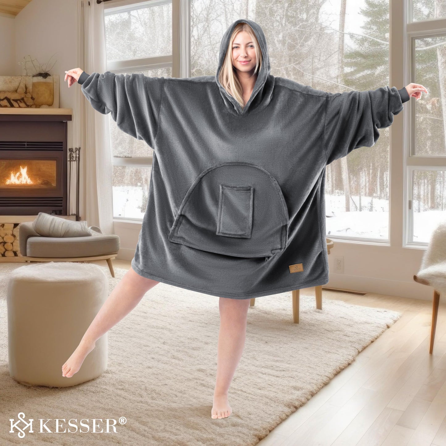 KESSER® Hoodie Blanket Snuggle Blanket with Sleeves Blanket Pullover Versatile Wearable Blanket for Women & Men, Sweatshirt Cozy Fleece Adult Soft Sleeve Blanket Oversize Anthracite