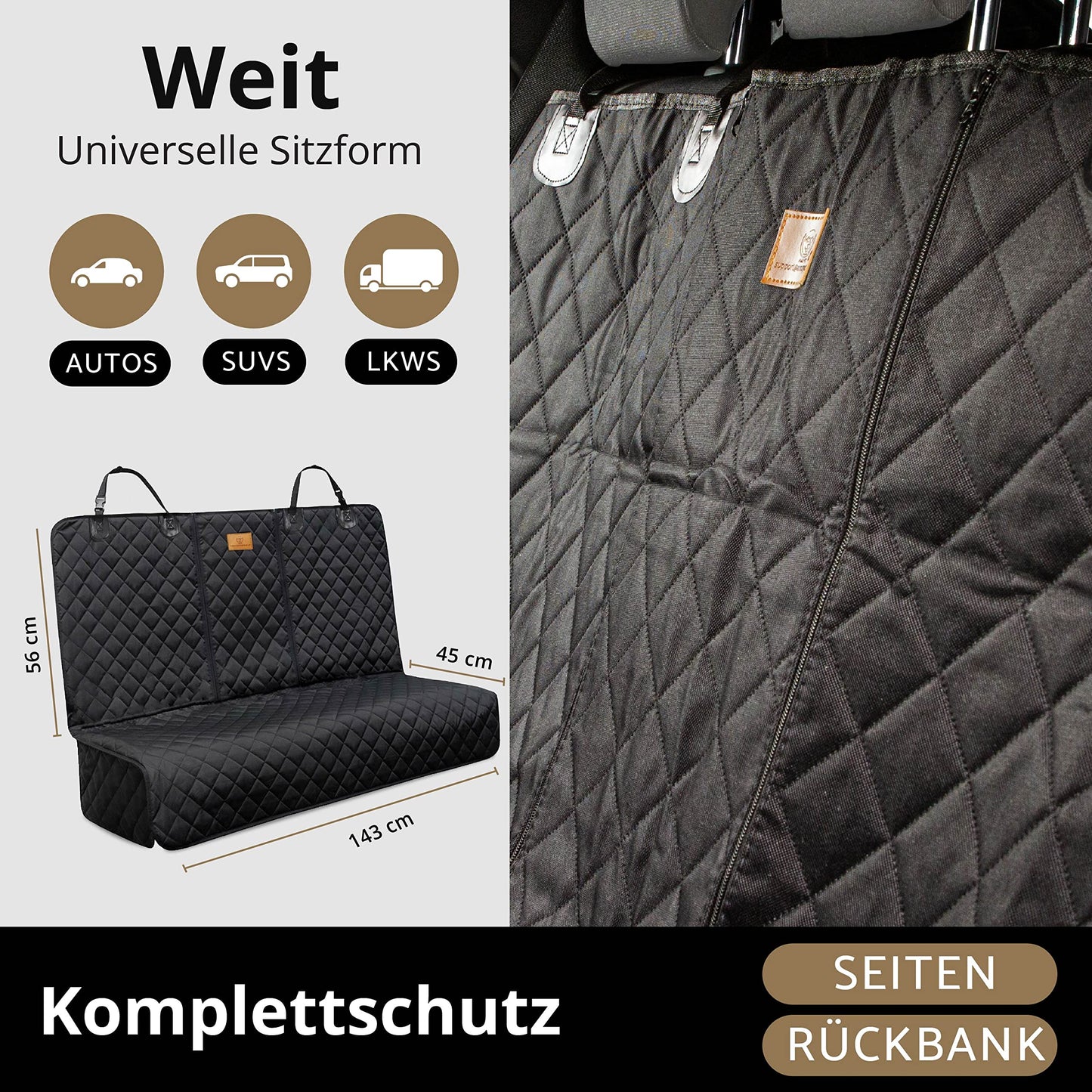 AMZPET Dog Car Seat Cover (Extra Wide: 143 cm) - Waterproof - Non-slip & Scratch-resistant - Durable - 56 x 45 x 143 cm