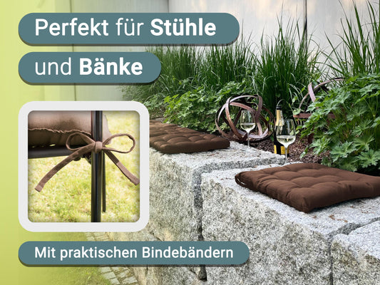 ZOLLNER 8-piece set seat cushions in 40x40cm - comfortable chair cushions with tie straps - washable up to 30°C - in brown - Oeko Tex® certified