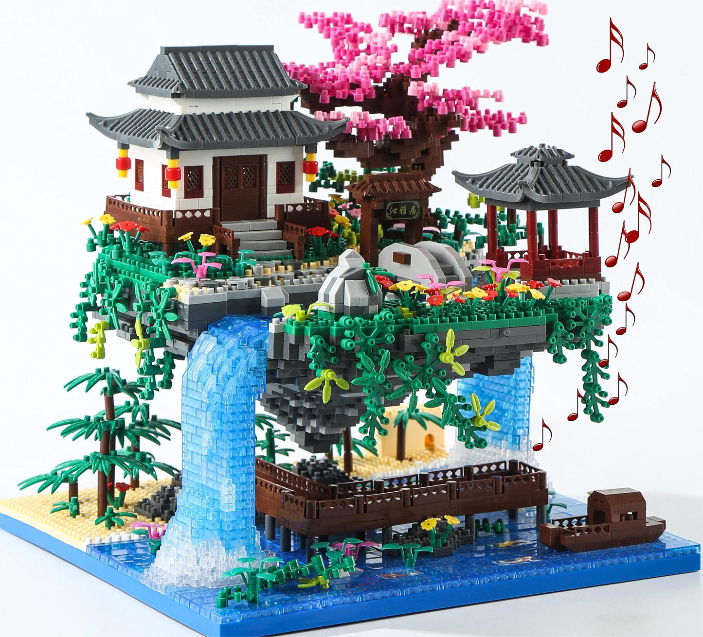 Yushinv Sakura Treehouse Building Blocks Kit with Gift Box 3320 pieces, Original Music Cherry Blossom Bonsai Building Set Type: Symphony, Japan Sakura Treehouse Lights Building Set, Bonsai Tree Cherry Blossom Building Blocks