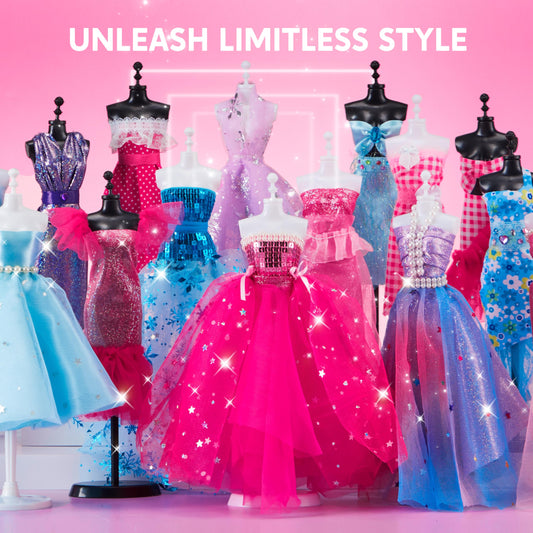 Clever Kits 400+ pieces Fashion Design for Girls, DIY Fashion Design Sewing Kit Set with 3 Mannequins, Gifts for Girls 8 9 10 11 12+ years, Creative Craft Kit for Kids 8+ years.
