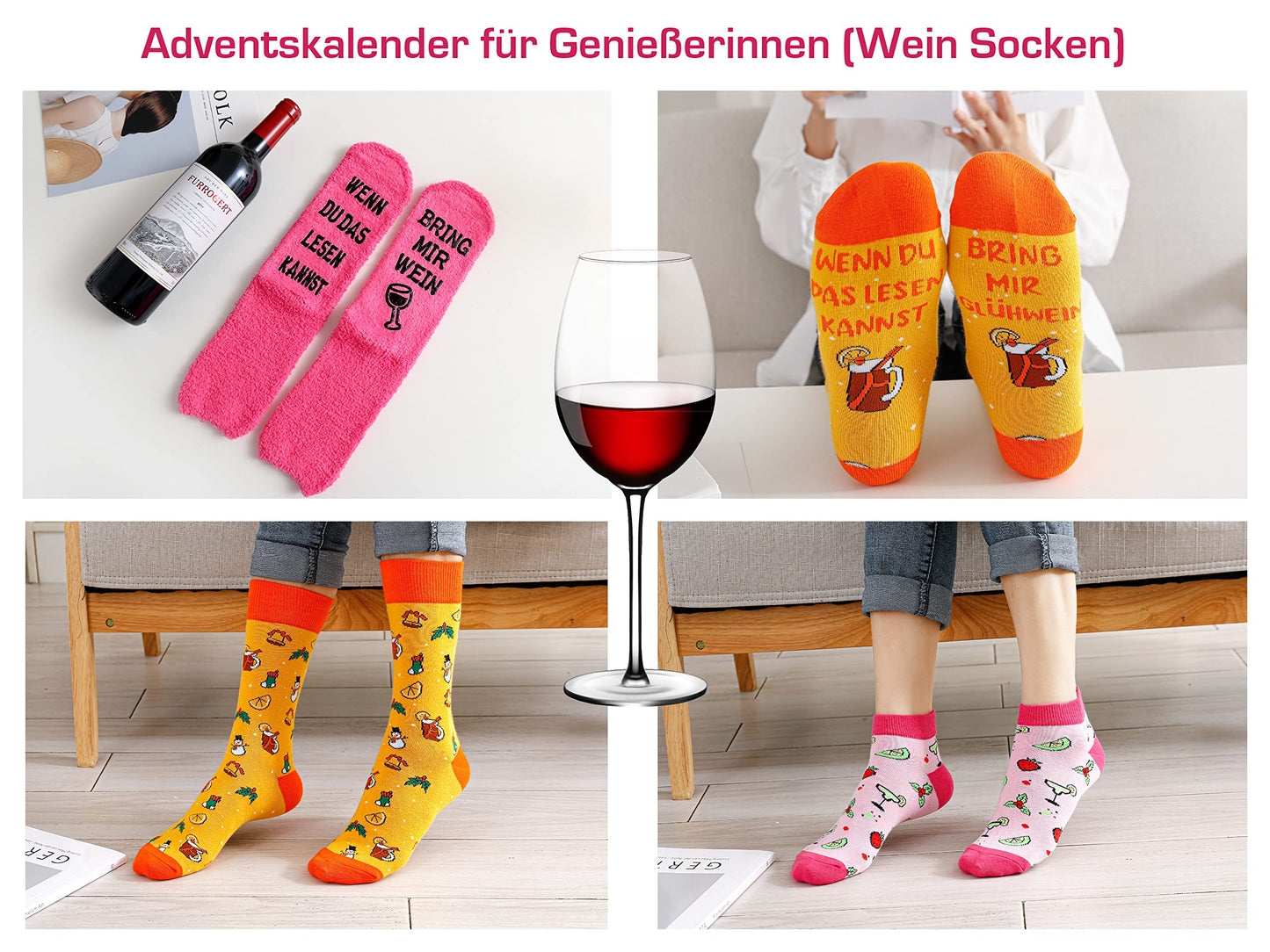 Socks Advent Calendar for Women 2025: Christmas calendar, Advent gift for women. Cozy cotton socks (37-43) with quotes, keychain with food motif, gifts for Christmas.