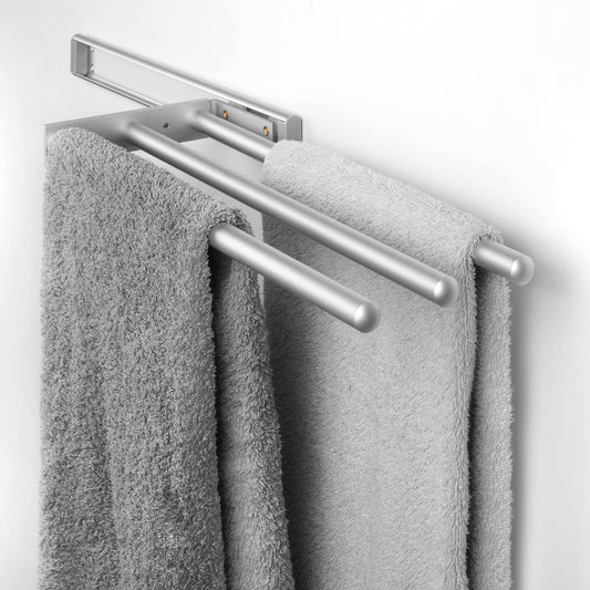 Emuca - Extendable towel holder, 3 arms, towel rack for kitchen or bathroom, 440 mm, aluminum, Matt anodized