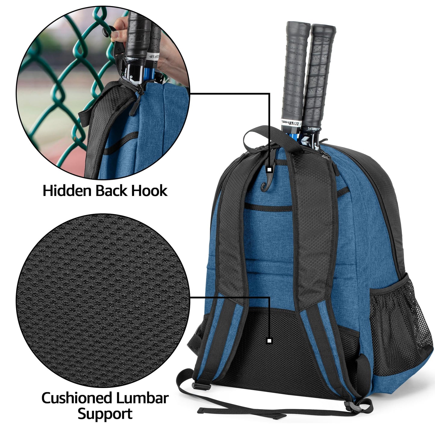 DSLEAF Tennis backpack with shoe compartment, tennis bag for 2 rackets with padded shoulder straps and separate ventilated shoe compartment for women and men