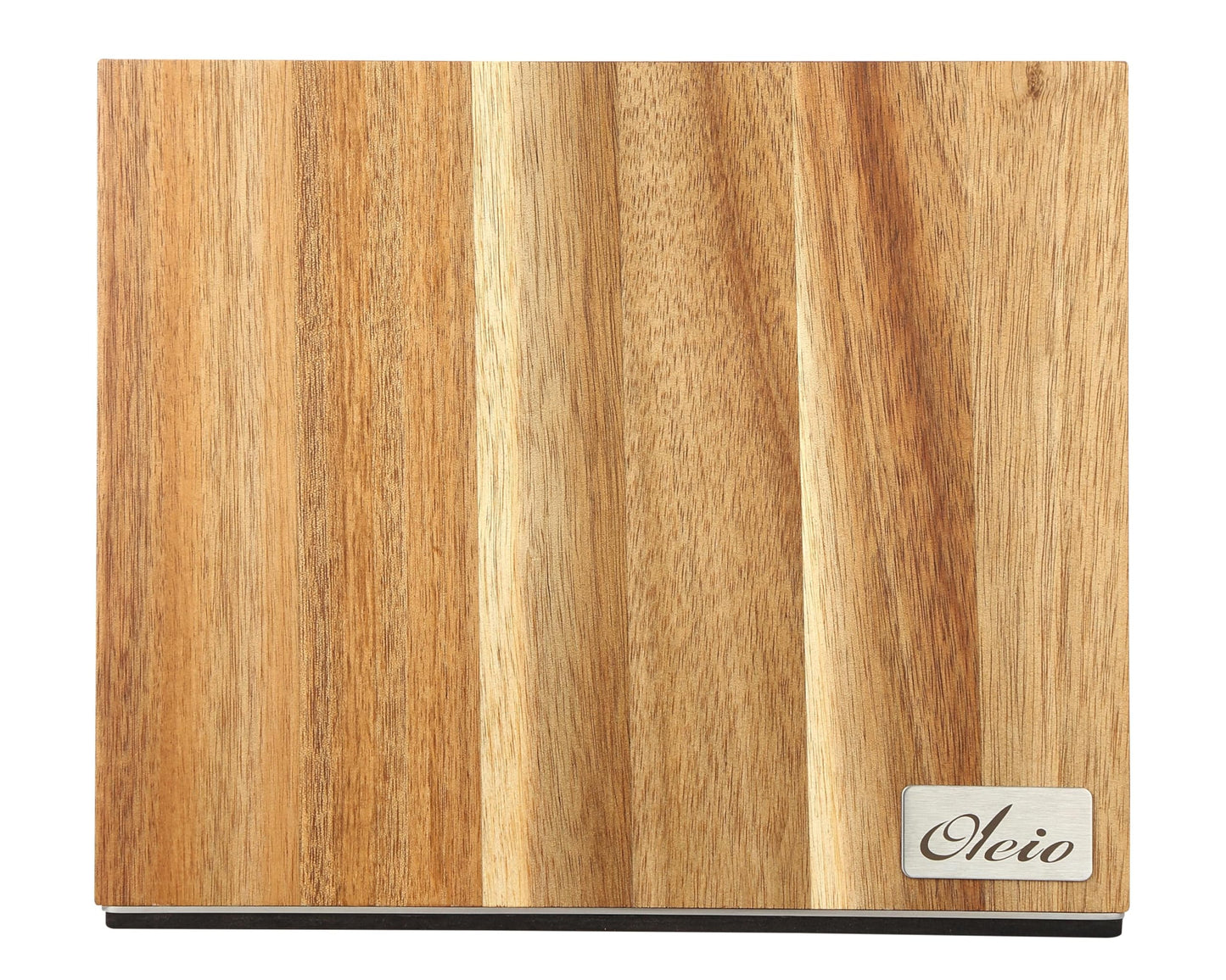 Oleio Magnetic Knife Block - Kitchen organizer made of acacia wood with magnetic strip for up to 6 knives - stainless steel base & non-slip pad - 3.8 cm thick knife block without knives - knife stand