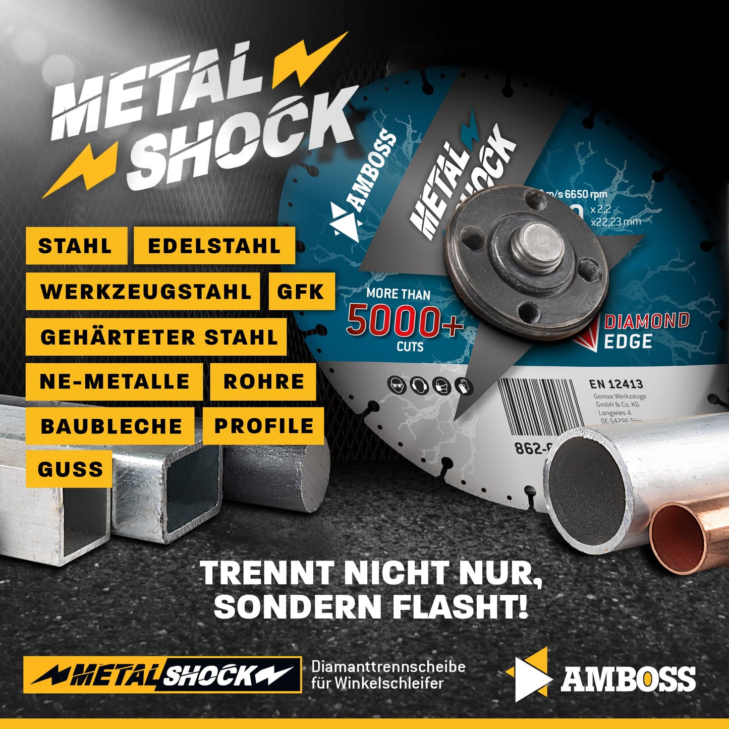Anvil diamond cutting disc Metal Shock 5000+ for metal/steel/stainless steel - 230 x 2.2 x 22.23 mm