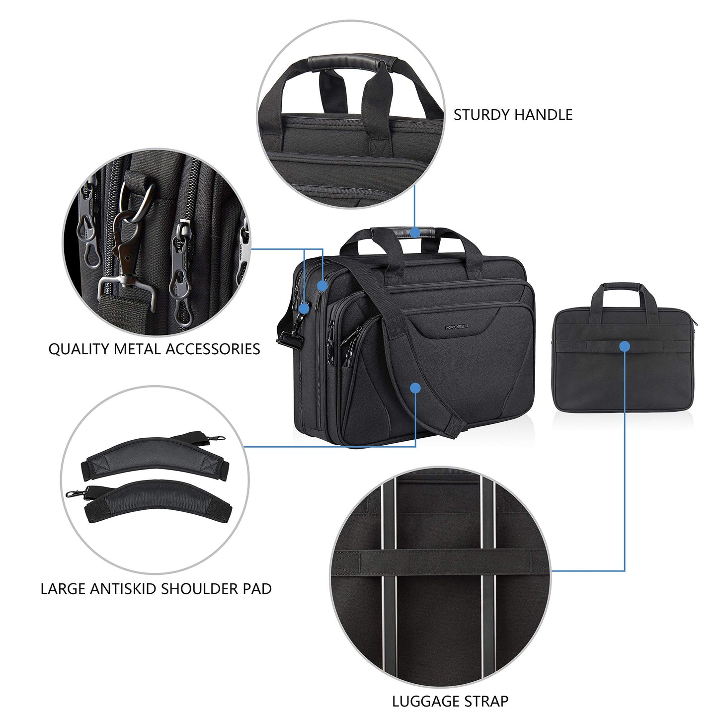 KROSER 18-inch handbag, laptop bag up to 17.3 inches, waterproof, expandable, document bag with shoulder strap, for travel/business/school/men/women, laptop bag.