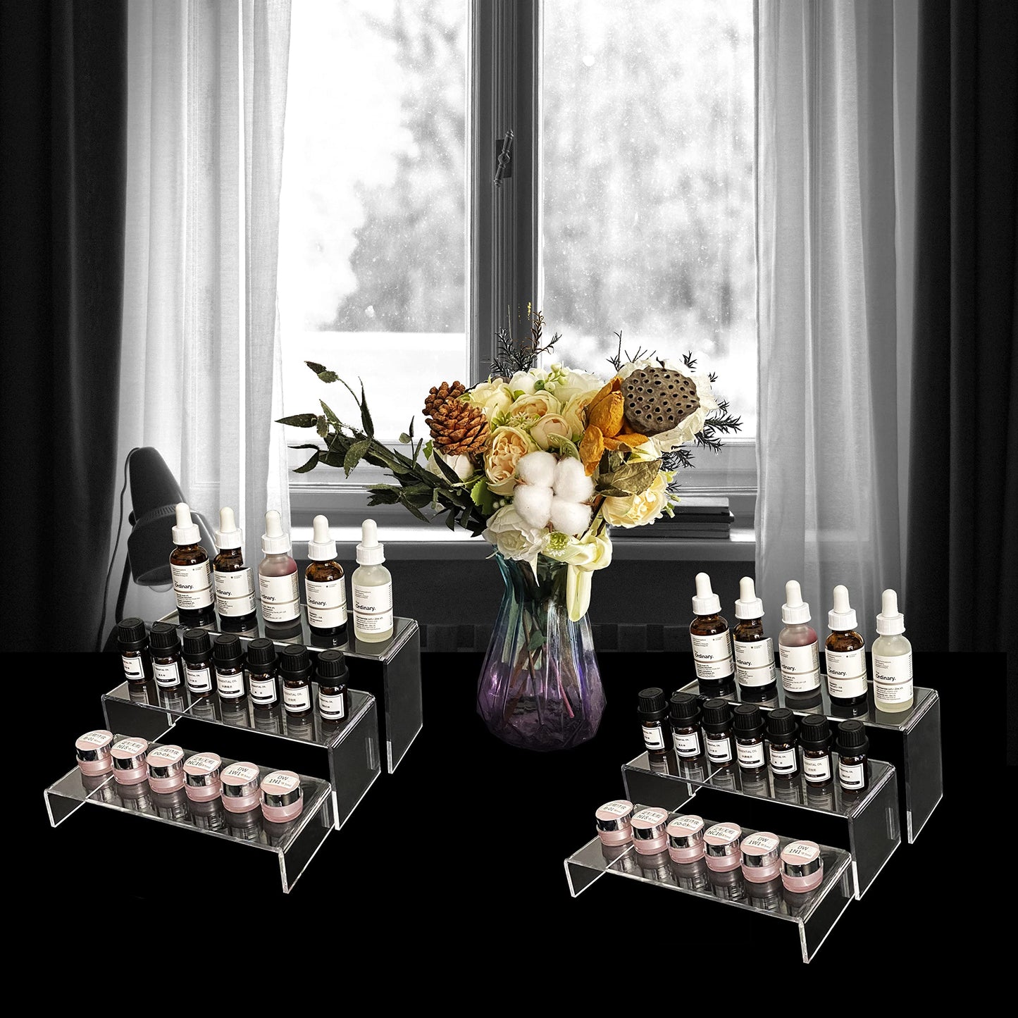 6 Piece Acrylic Clear Display Shelf Riser Stand Holder 2 Sets 3 Sizes Jewelry Display Shelf Buffets Cupcakes Figures Presentation Sales Stand Dessert Organizer Decor Shoe Rack (Clear)