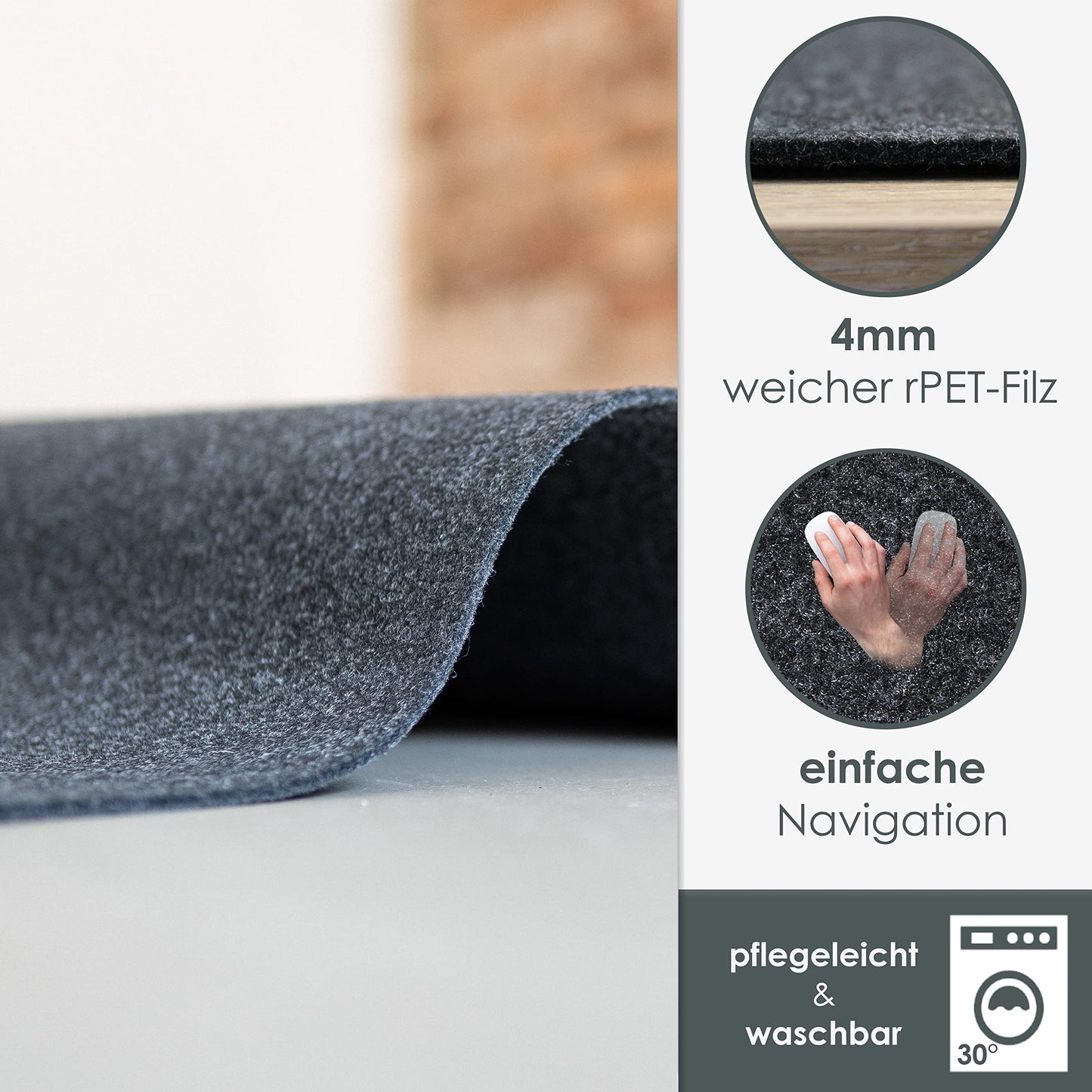 Desk pad felt 80x40cm - Made in Germany - washable desk pad made from upcycled rPET felt - Large mouse pad - Desk pad felt easy and green®