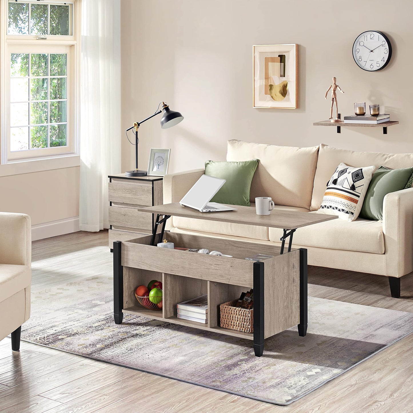 Yaheetech Coffee Table Height Adjustable Lift Top Table with Hidden Storage Compartment Wooden Side Table Lift Table Sofa Table for Living Room, Gray