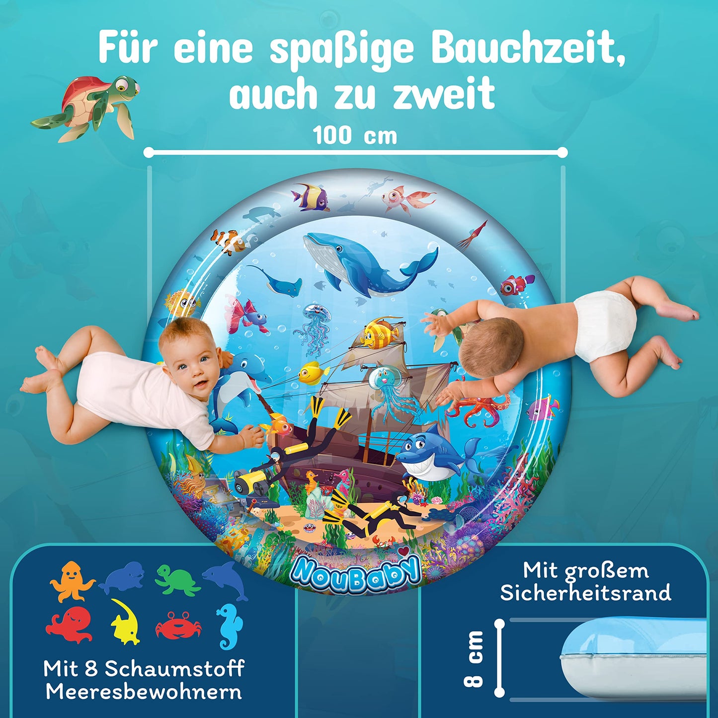 NouBaby® Water Mat Baby BPA Free XXL I Baby Mat and Toy for 3, 6, and 9 Months I Water Play Mat Baby, Aqua Mat Baby as Baby Water Mat, Tummy Time Toy Baby and Baby Mat Water