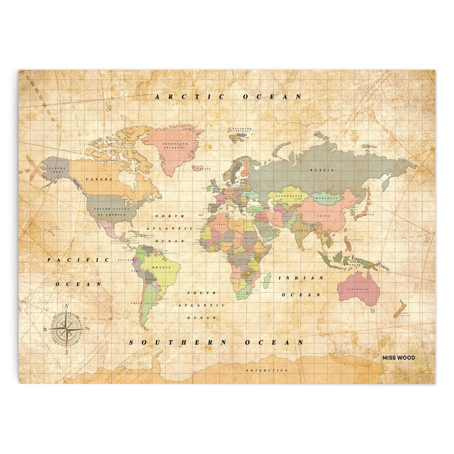 Miss Wood Woody Old School XL Map, Cork, Multicolor, 90 x 60 x 0.4 cm