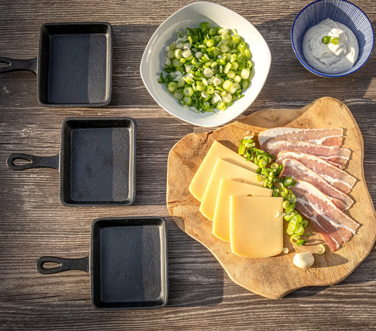 BBQ-Toro cast iron raclette pans (6 pieces) | 12.5 x 18 cm | pre-seasoned | Replacement pans for raclette, serving pans, grill accessories, cast iron pan, grill pan.