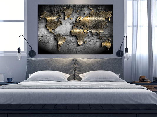 B&D XXL - World map pictures for living room 120x80 cm 1 pc Modern canvas print Large wall art on canvas XXL bedroom wall decoration Abstract world map - continents Black k-A-0498-b-a