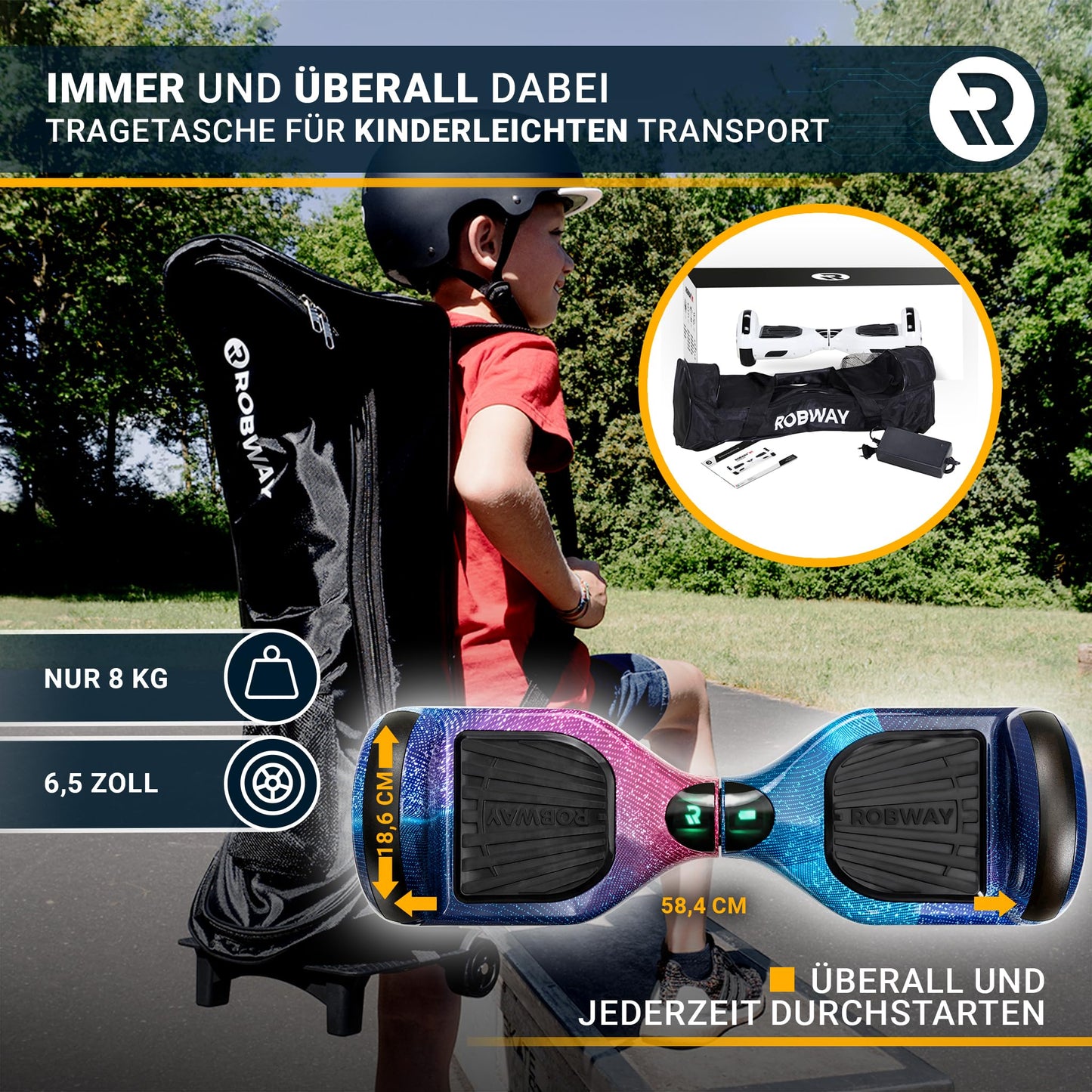 Robway W1 Hoverboard | ORIGINAL ® Hoverboards for kids, teenagers & adults - APP control - 2 x 350 Watt motors - Self-balance function - Bluetooth (Black)