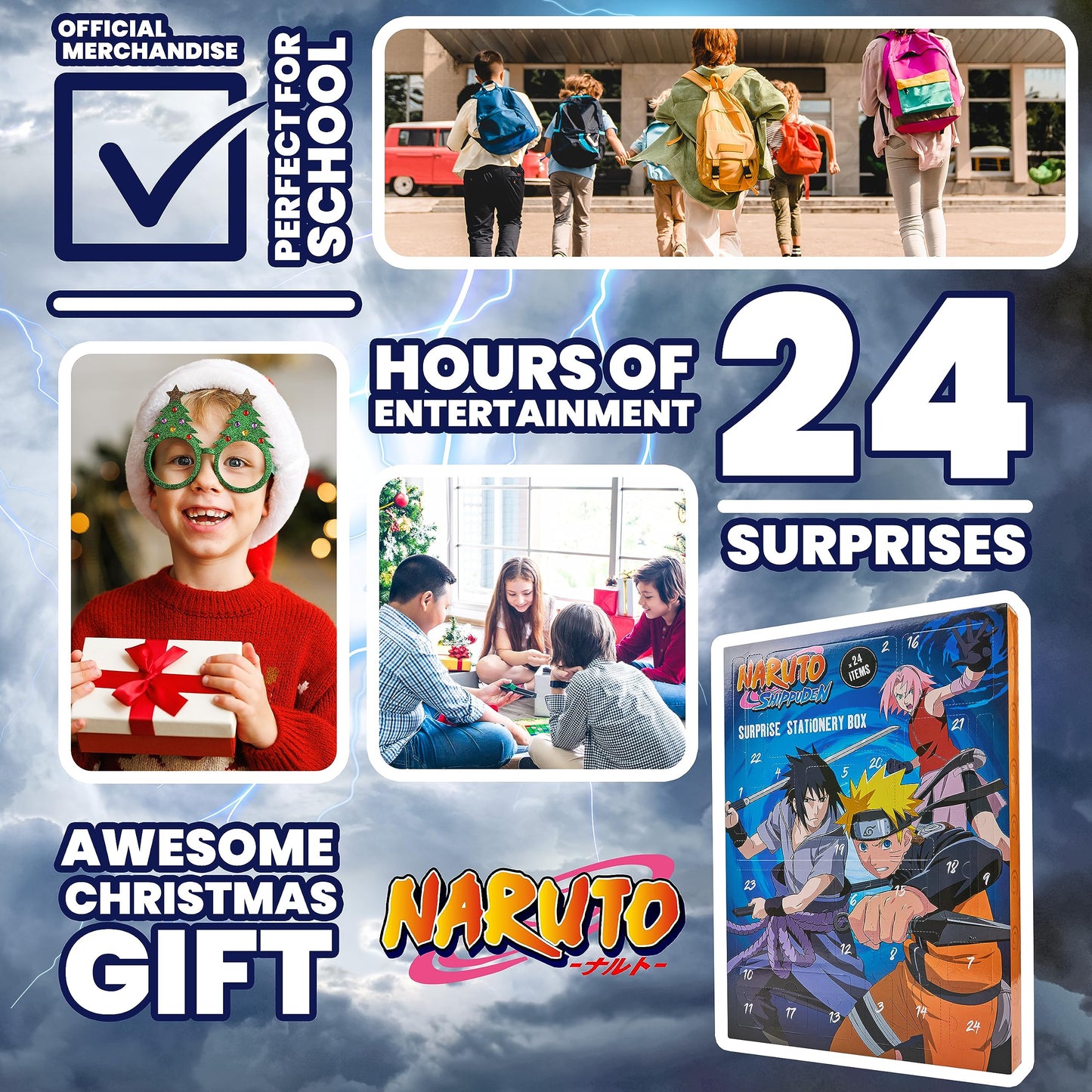Naruto Advent Calendar 2023 for Kids - Anime Toys for Boys Ages 3+ - Christmas Calendar with Naruto Headband, Stationery, Kids Toys, and Surprises for Every Day, Blue