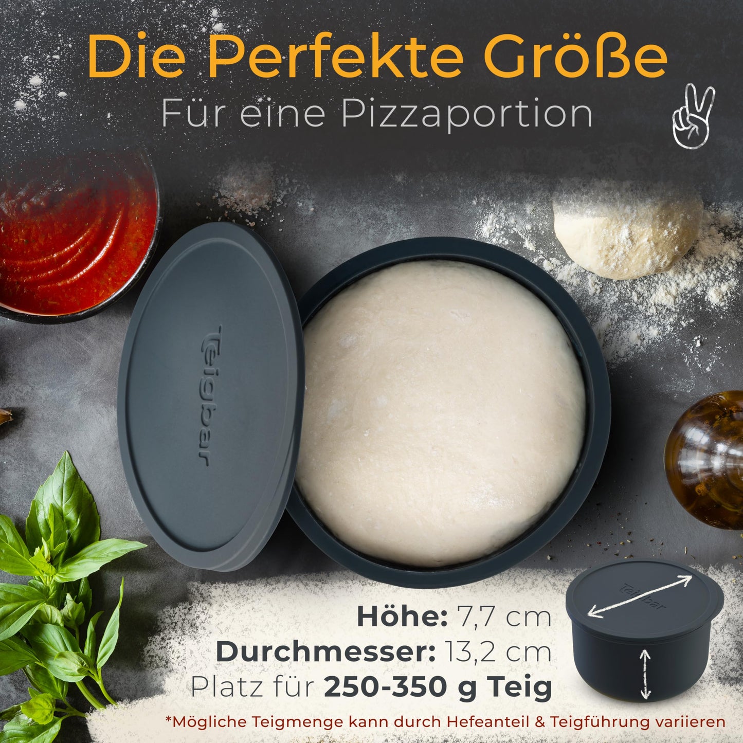 Malleable pizza dough ball box with lid, set of 6 - space-saving dough box made of easy-release silicone - up to 350g pizza dough box - proofing box, pizza accessory, pizza box - black/gray - Γ13cm
