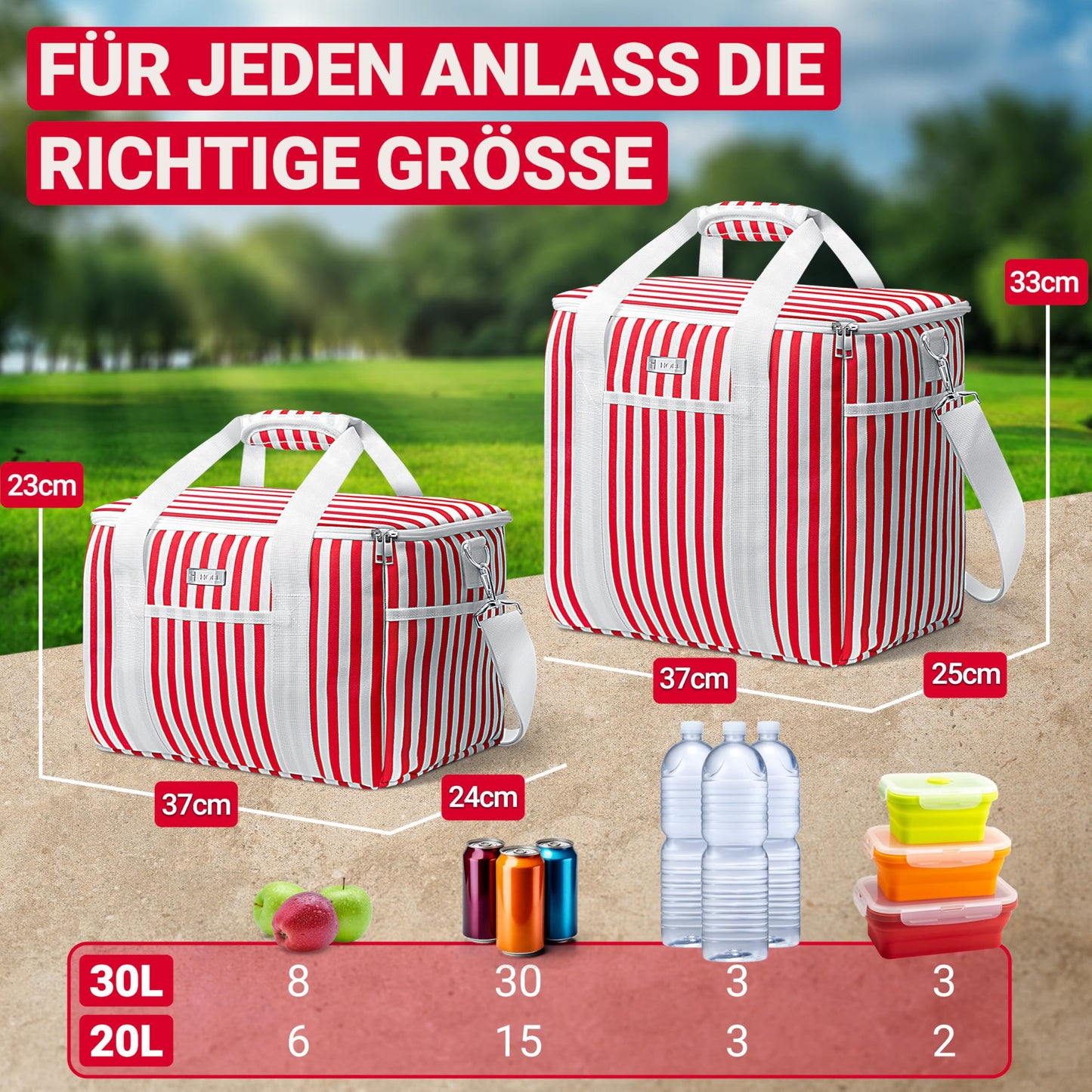 Large 30L HOEL Cooler Bag - Insulated Thermos Bag - Waterproof & Leakproof Lunch Bag - Insulated Bag for Car & Shopping - Picnic Bag Lunch Bag Lunchbag